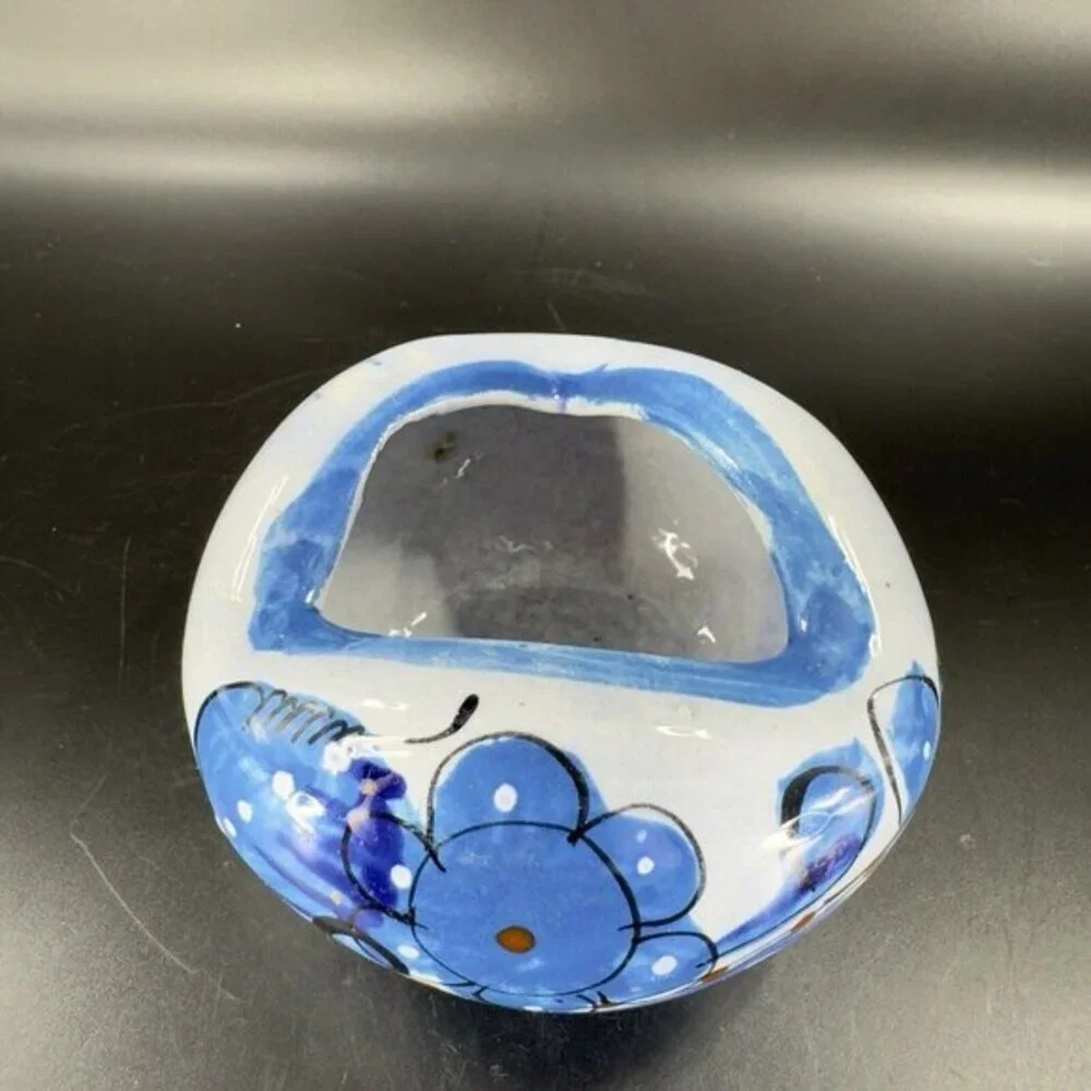 Mexico Folk Art Pottery Bowl Bird Hand Made Painted Dish Bowl Ashtray Decor‎ VTG